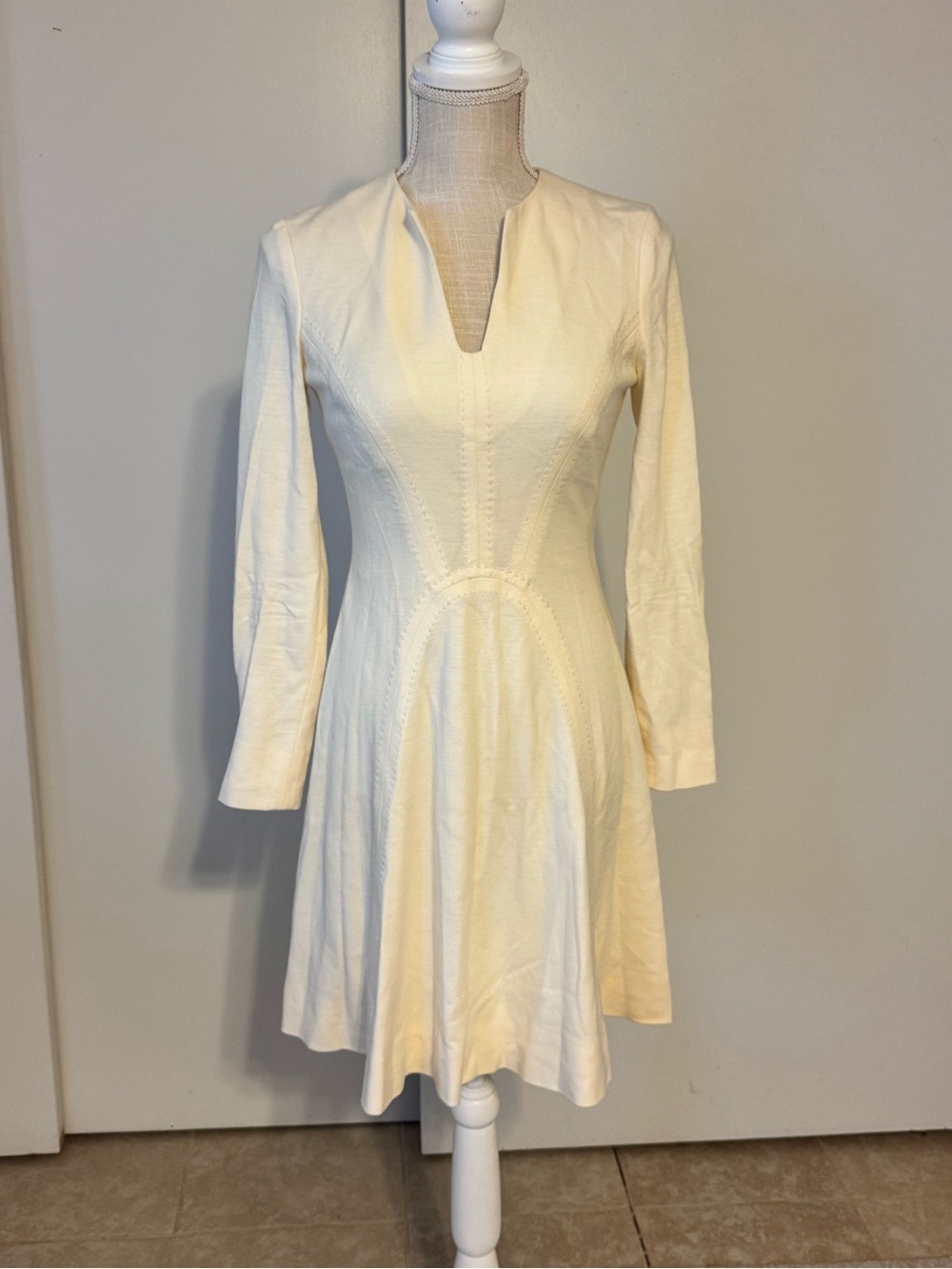Lela Rose Cream Long-Sleeve Fit-and-Flare Dress